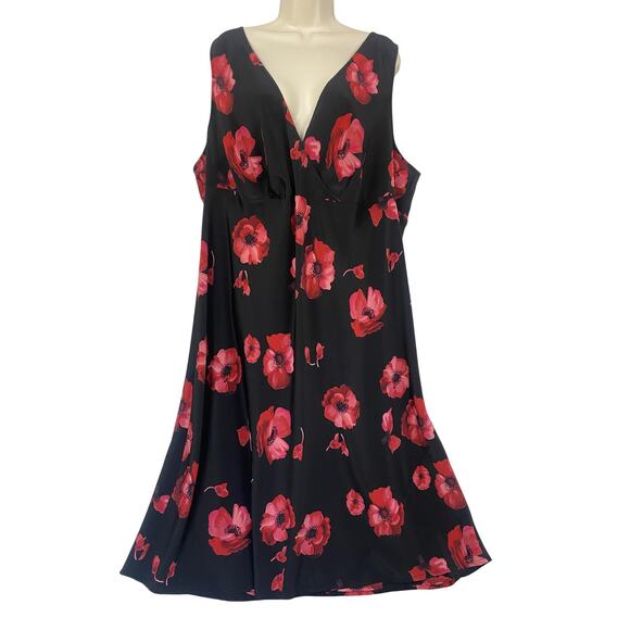 Vintage Venezia Dress Womens 26/28 Black Red Dark Floral Midi Flowy Whimsigoth - Picture 1 of 12
